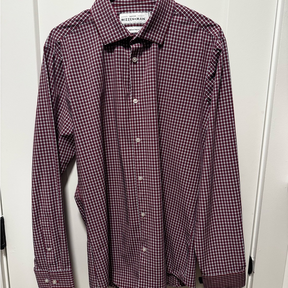 Mizzen+Main Men's Burgundy Checkered Dress Shirt